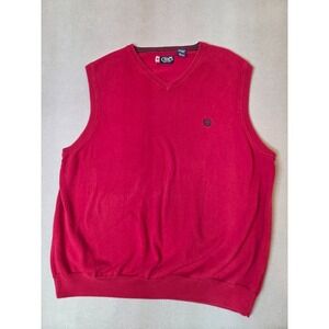 Chaps Men's Sleeveless Sweater Vest L Red 100% Cotton Knit Crew Neck Logo